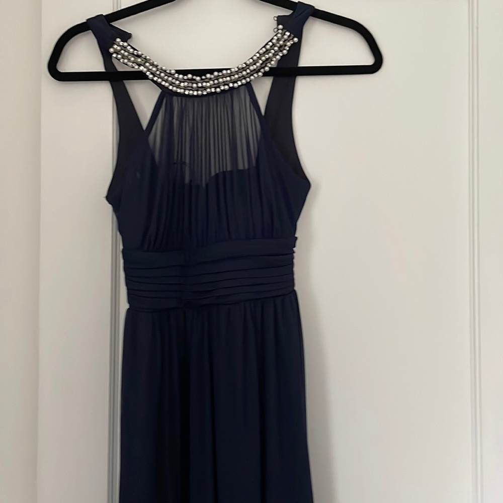 Navy Blue Prom/Party dress. Sleeveless with beaded neckline. Size 1